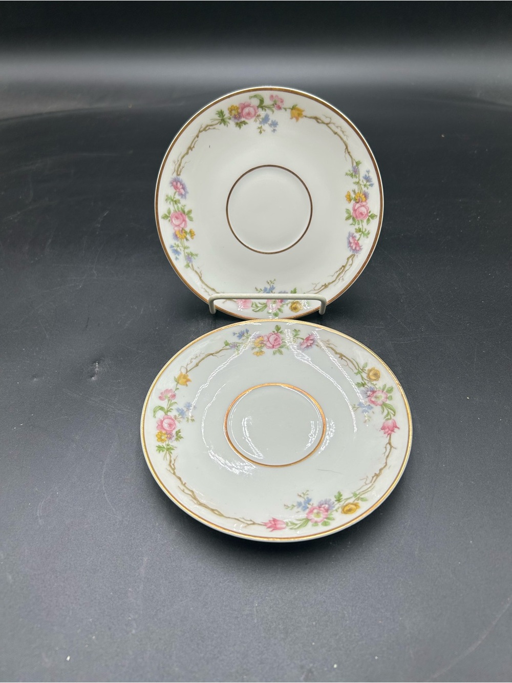 GDA Limoges Haviland Floral Porcelain Saucers - White Floral Trim